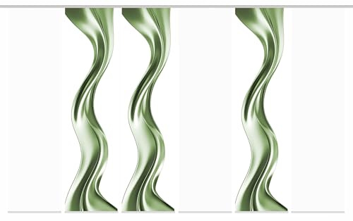 HOME WOHNIDEEN Schiebegardine Oakley, Seidenoptik 245x60 cm, Wellenmotiv, mit Zubehör, Farbe:grün, Größe:245 x 60 cm, Anzahl:6er Set (3X, 3X)
