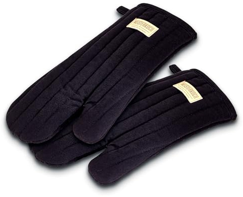 MEISTERKOCH Tophandschuh 2er Set Ofenhandschuh Schwarz, 100% Baumwolle, 250°C hitzebeständig, PU beschichtet, waschbar bei 40°C, Steppnaht