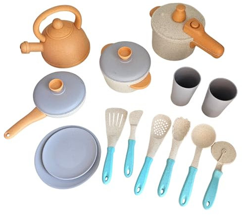 alldoro 60425 Küchenspielzeug Kinderküche, 14-TLG. Koch- & Geschirrset mit Töpfen, Pfanne, Teekanne & Zubehör, nachhaltiges Zubehör ab 3 Jahren