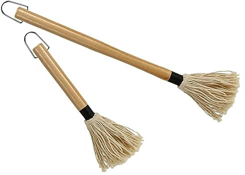 TOPBATHY 2stücke Grillmopp Und Grillpinsel Für BBQ-Sauce Wiederverwendbar Aus Baumwollgarn Und Holzgriff Zum Auftragen Von Marinaden Und Saucen Rippchen Rinderbrust Und Hähnchen Mit Aufhäng