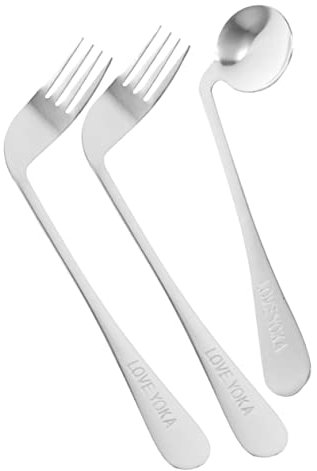 KOMBIUDA 1juego Cubiertos Adaptativos Para Personas Mayores Tenedor y Cuchara Curvados Inoxidable Alimentación Ergonomía Para Pacientes Movilidad Reducida