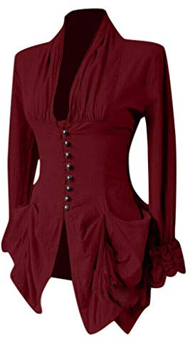 2024 Gothic Bluse Damen Rüschenbluse Mittelalter Spitzen Shirt für Party Oberteil Mittelalter Victorian Bluse Langarm Vintage Barock Top Steampunk Lolita Renaissance Blusen Sale Angebote