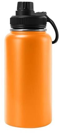 340 ml Wasserflasche aus Edelstahl, isolierte Wasserflasche mit Griff, doppelwandig, vakuumdicht, hält kalt und heiß, breite Öffnung, Outdoor-Sport, Wasserflaschen (orange)