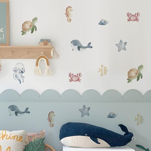 Neukids Boho Kinder Wandaufkleber Unterwasserwelt, Meerestiere Wandtattoos Kinderzimmer Aufkleber für Kinder Schlafzimmer Wohnzimmer Kindergarten Fenster Wanddekoration