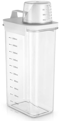 2300ml Distributeur de Lessive Hermétique avec Verre Doseur, Rangement Lessive Multi-usages, Boîte de Rangement de Poudre à Laver, Convient Pour la Poudre à Lessive, La Lessive, Les céréales