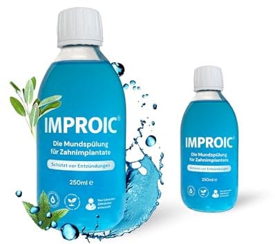 IMPROIC Mundspülung für Zahnimplantate (2er Pack) | Mit Hyaluronsäure, Fluorid & funktionellen Naturstoffen | Schützt Zähne und Zahnimplantate nachgewiesen vor Entzündungen