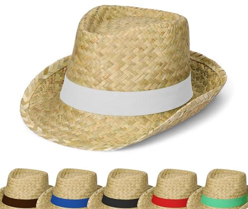Sommerhut 'Kuba' Unisex - Sonnenhut für Damen & Herren im Trilby-Design - Panama Hut aus Seegras mit stylischem Klettverschlussband - Kopfbedeckung für Garten, Strand & Urlaub, Farbe:natur/weiß