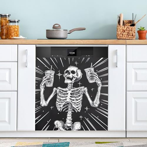 Housse magnétique pour lave-vaisselle squelette et boissons - Couvercle magnétique pour porte de four - Décoration d'intérieur et de cuisine