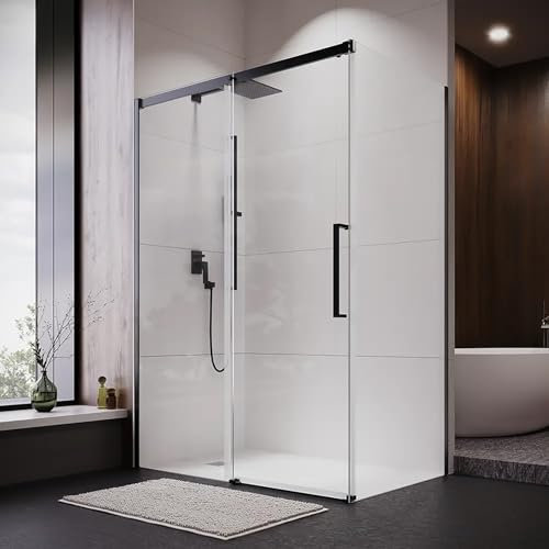Box Doccia Angolare 90x110 cm Apertura Scorrevole Vetro Temperato 8mm Anticalcare Installazione Reversibile Profili In Alluminio Nero Opaco