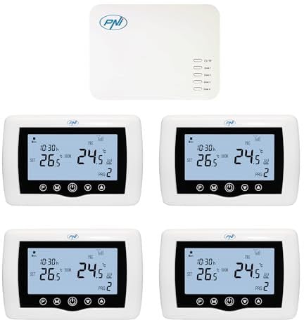 PNI Smart Thermostat CT440 Wireless, with WiFi, Control 4 Zones via The Internet, for Heating Plants, Pumps, Solenoid valves, TuyaSmart APP, Acrylonitrile Butadiene Styrene (ABS), White