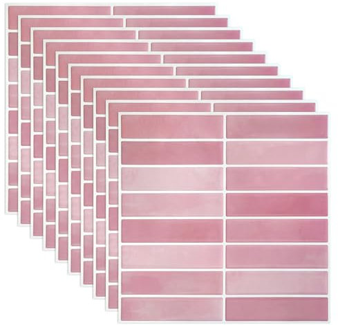 3D Selbstklebend Fliesenaufkleber,Abziehen und Aufkleben,Wandfliesen,Selbstklebende Fliesen für Küche, Schlafzimmer, Akzent-Wanddekoration (10 Stück Rosa 25.4 * 25.4cm Dicke1.2mm)