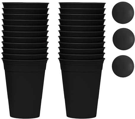 InnoNeeds, Becher Set, 22 Hartplastik Becher, wiederverwendbar und spülmaschinenfest, 16oz / 473ml, Mehrwegbecher (Black Edition)