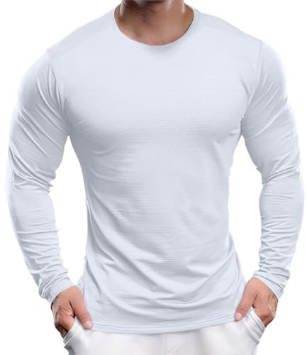 Men's UPF 30+ Sun Protection Shirts Performance Long Sleeve T-Shirt Moisture Wicking Shirt for Running Workout White-02 M