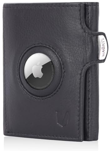MAGATI Slim Wallet mit AirTag Hülle, Münzfach, RFID-Schutz - il Santo Kartenetui - Kartenhalter Einkaufswagenchip-Fach Portemonnaie, Black Smooth
