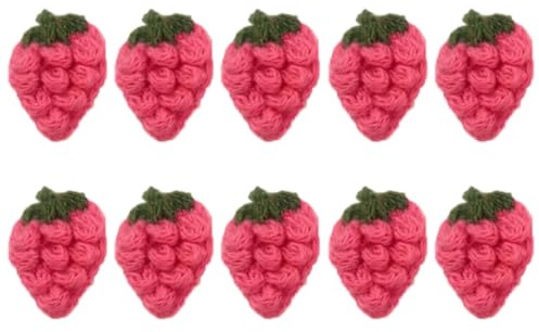 SMTCM 10 Stück Erdbeere Gehäkelte Applikationen Obst Aufnäher Kleidungsverzierungen Erdbeere Ornament Häkel zum Nähen Basteln süße Häkelpuppe Häkelnerdbeere Baumwoll Häkelflicken für DIY Kleidung