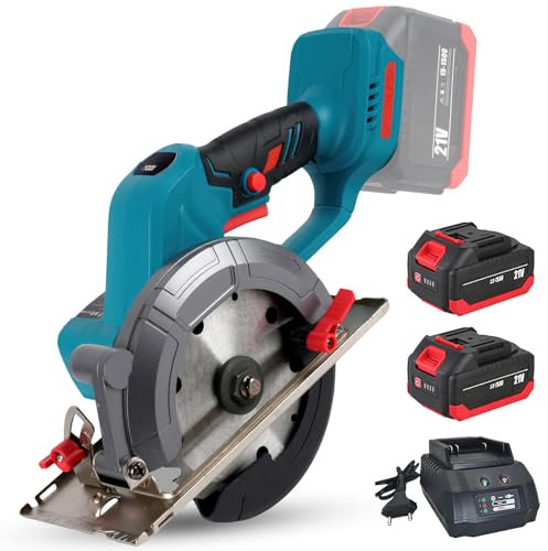 Cordless Circular Saw, Mini Circular Saw, Brushless | Vacuum Rotation Speed 6900r/min, Ideal For Wood, Soft Metal, Tiles And PVC (2 Battery)