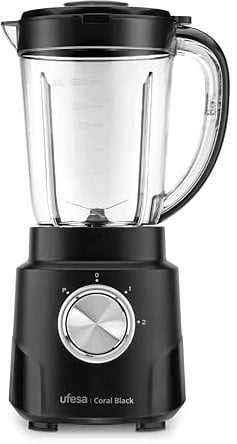 Ufesa Coral Black Batidora de Vaso, 600W Potencia, Jarra 1.5L, 4 Cuchillas Extraibles de Acero Inoxidable, 2 Velocidades + TURBO