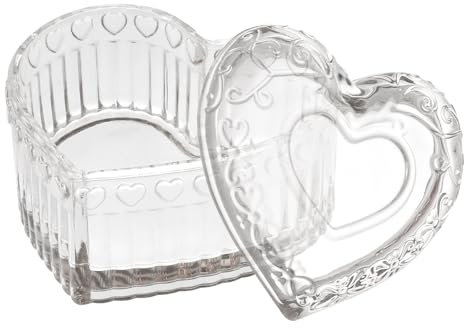 WHJY Glass Jewelry Box for Girls Heart Shaped Container with Lids Small Decorative Trinket Organizer for Vanity Room Decor Crystal Clear Storage Jar for Rings Earrings Necklaces
