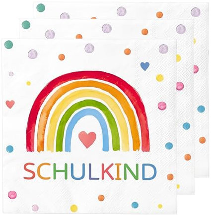 40 pcs servietten einschulung, 33 x 33cm tischdeko einschulung servietten regenbogen, schulkind deko, Geeignet für Junge Mädchen schulanfang party deko