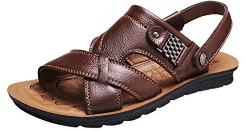 Generisch Sandales d'été en cuir pour homme - Sandales larges - Sandales de sport imperméables - Chaussures d'été pour homme - Sandales de randonnée antidérapantes - Sandales de plage souples