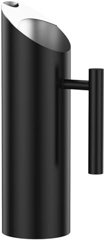 Stainless Steel Water Pitcher Carafe Fridge Water Bottle with Handle & Ice Guard Metal Jug for Milk Juice Iced Tea Rustproof Polished Pitcher for Home Office(Black,1.5 L)