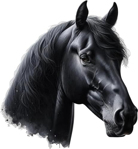 Black Horse Head Sticker Decal, Vibrant Vinyl Covers Marks, Weatherproof & Multipurpose: Car, Wall, Glass, Window, Plastic, Toilet, Shower and Bath, 30cm Tall Farm Animal Graphic (Horseblack, 300mm)