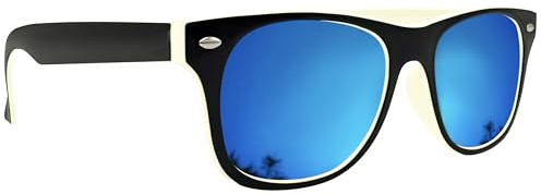 Mustavo Mens Sunglasses Men's Eyewear Twotone Frame Ladies Sunglasses Classic Retro Style With Blue Mirror Lense UV400 Protection (White)