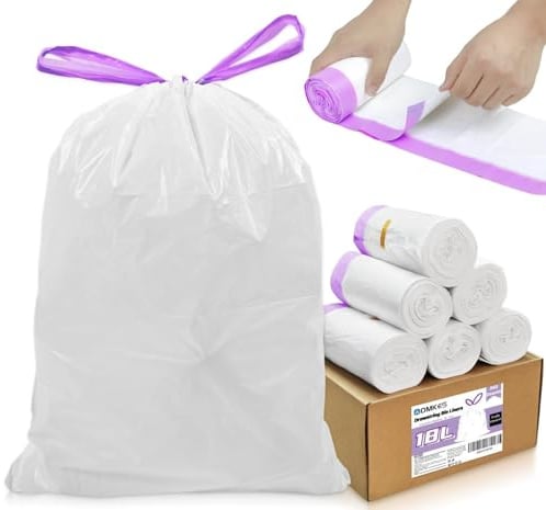 Drawstring Bin Bags 18 Litre small Pedal Bin Liners, 240 Count Tie Handles Trash Bags, Easy Tear-Off, Tear-Resistant Garbage Bags for Kitchen, Bathroom