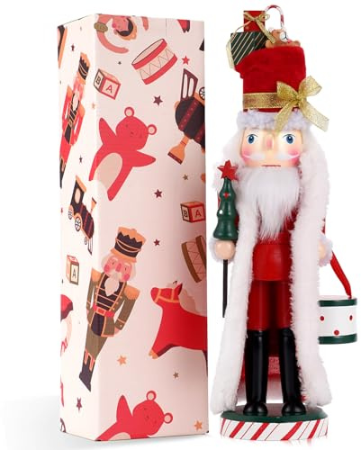 VorFor 35cm Nussknacker Figur Puppe,Nussknacker,Weihnachtsdeko Holz,Deko (Weihnachtsmann Geschenkkopf), Freunde Und Freunde