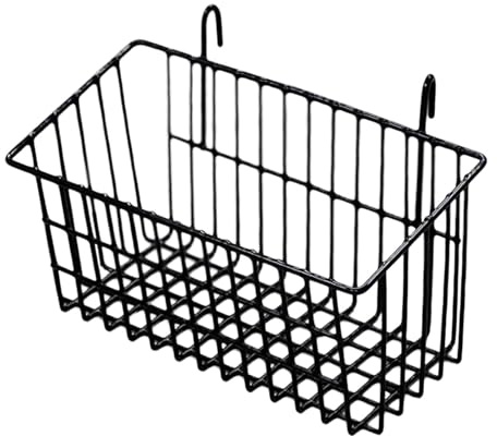 Sharplace Metal Wire Hanging Storage Basket Grid Basket with Hooks Multipurpose Modern Cosmetic Storage Organizer for Kitchen Dormitory, Black 21x9.3x11.3cm
