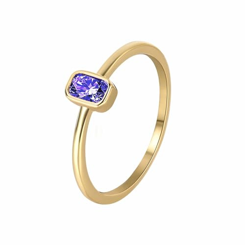 BCughia Damenring Gelbgold 14 Karat, 585 Gold Solitär Rechteck Form Amethyst Ringe Verlobungsringe Größe 54