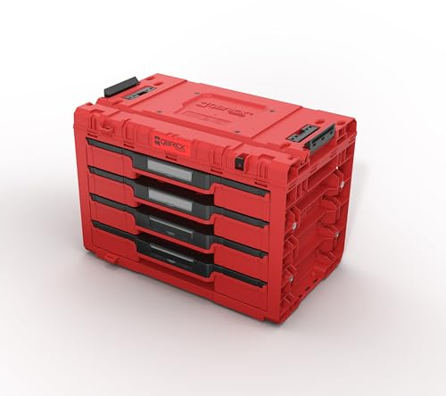 Qbrick System Werkzeugkoffer Sortierbox Leer - 4 Schubladen - Werkzeugkiste - 542 x 335 x 369 mm Rot