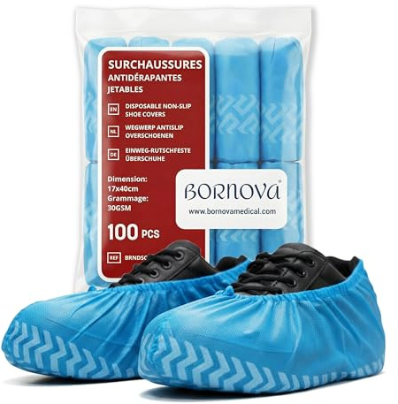 Bornova - Cubrezapatos desechables antideslizantes 30GSM - Cubierta para zapatos no tejidos resistentes - Ideal para salud, visitas a casa, casa limpia, consultorios médicos