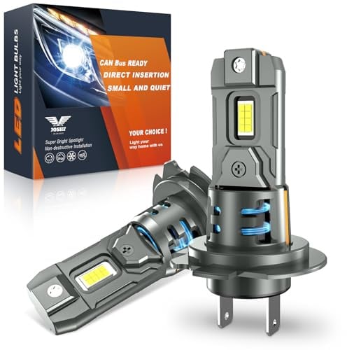 JOSHF H7 LED, 6500K Blanche Fraîche 32000LM Ampoules LED H7 Phare, 14000RPM Ventilateur, 600% Luminosité 1:1 Mini Taille Plug-N-Play 12V pour Voiture et Moto, Pack de 2