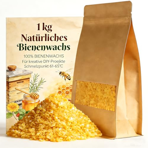 ZALASUNG Bienenwachs 1kg Rein – für Kosmetik, Kerzen & Pflege | 100% Bienenwachs Bio Für Seifen, Lippenbalsam, Holzpflege, Bienenwachstücher, Kosmetik