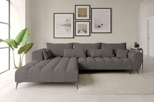 99rooms Ferrano Ecksofa Polsterecke Eckcouch Chenille Eden Anthrazit, mit Ottomane Links, mit Sitztiefenverstellung