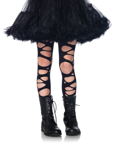 LEG AVENUE Blickdichte Strumpfhose mit Löchern Punk Kinder - Schwarz