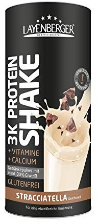 Layenberger 3K Protein Shake Stracciatella, 80 % Eiweiß und nur 4,0 % Kohlenhydrate bei nur 2,1 g Zucker, (1 x 360 g)