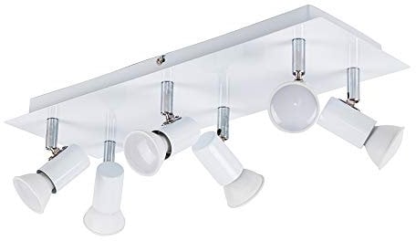 MiniSun | Modern Rectangular White and Chrome 6 Way Adjustable GU10 Ceiling Spotlight | Home Décor, Bedside & Desk Lamp