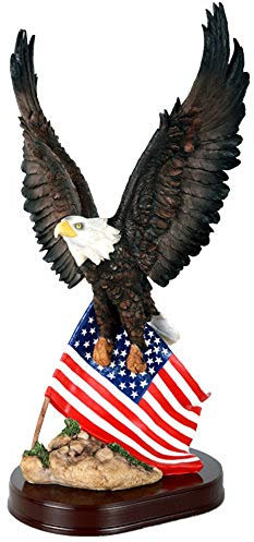 Pacific Giftware American Eagle with American Flag Stars and Stripes Old Spangled Banner Statue Wood Base Figurine Home Decor Gift 18 Inch