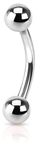 viva-adorno® Piercing Banane Augenbrauenpiercing mit Kugeln Edelstahl Größen Z56, Silber 1,2x8x3mm