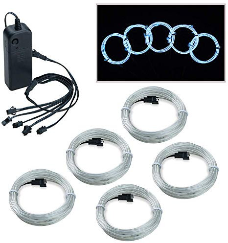 COVVY Wasserdicht Flexibel 5 * 1Meter Neon Beleuchtung Lichtschlauch Leuchtschnur EL Kabel Wire mit 3 Modis für Disco Party Kinder Halloween Kostüm Kleidung Weihnachtsfeiern (Weiß)