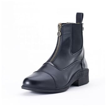 Ovation Women's Lightweight Stylish Equestrian Horse Riding Ankle Length Synthetic Vega Leather Quantum Zip Paddock Boots, Black, Size 7