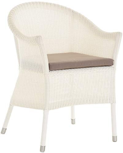 Korb-Outlet Poly-Rattansessel mit Armlehne Gartensessel Poly Rattan Sessel Stuhl mit Alurahmen Gartenmöbel Outdoor (mit Kissen, Weiß)