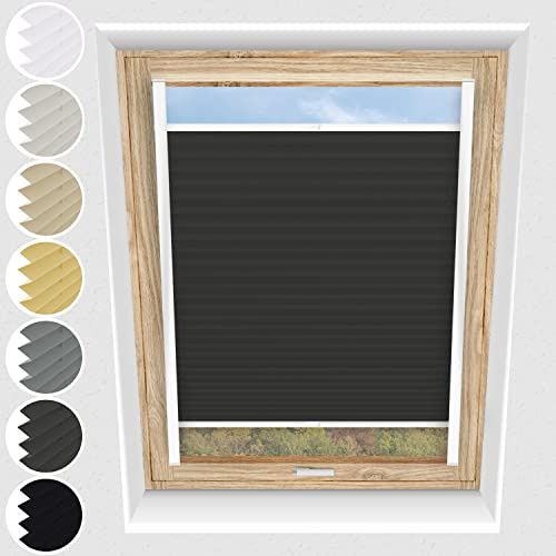 Schuette® Dachfenster Plissee mit Bohren zum Anschrauben ● Thermo Kollektion: Before Storm (Grau) ● 120-129 x 100-119cm (Breite x Höhe) ● Suprafix Faltrollo Befestigung ● Bequeme Rollo