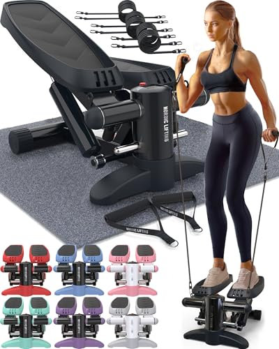 Mini Stepper y Máquina de Escalada Nordic Lifting – con Bandas de Resistencia y Pedales Antideslizantes – Estructura Resistente con Capacidad de Carga de 150 kg – Pantalla LCD