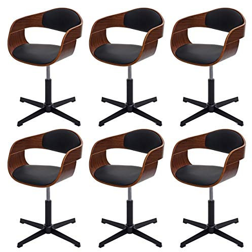 Mendler 6er-Set Esszimmerstuhl HWC-H46, Stuhl, höhenverstellbar Drehmechanismus Bugholz FSC® - Walnuss-Optik Kunstleder schwarz
