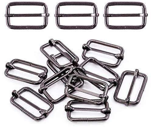 Swpeet 60 Stück 1,27 cm – 13 mm Gun-Black Metall-Ringe Metall Rechteck Versteller Triglides Gleitschnalle, Roller Pin Schnallen Schieber Gurt Einsteller Schlüsselanhänger