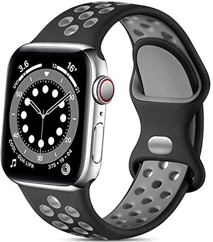 Epova Silicone Sport Strap Compatible with Apple Watch Strap 42mm 44mm 45mm 46mm 49mm, Breathable Replacement Straps for Apple Watch Ultra/Ultra 2/iWatch SE Series 10 9 8 7 6 5 4 3, Black/Gray, Large