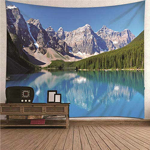EHOMERY Wandteppich Länglich Wanddekoration Kinderzimmer Mädchen Blau Naturthema Berg Und See Querformat Wanddekorationen Vintage Wandbehang Wandschmuck Groß Schlafzimmer Wohnzimmer 350X256Cm